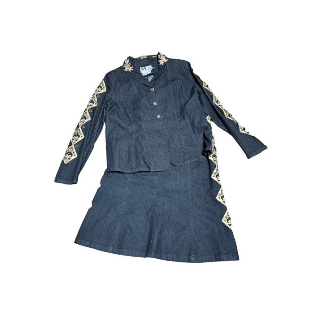Donna Vinci Vintage Denim Skirt Suit Embellished Church Suit Size 18